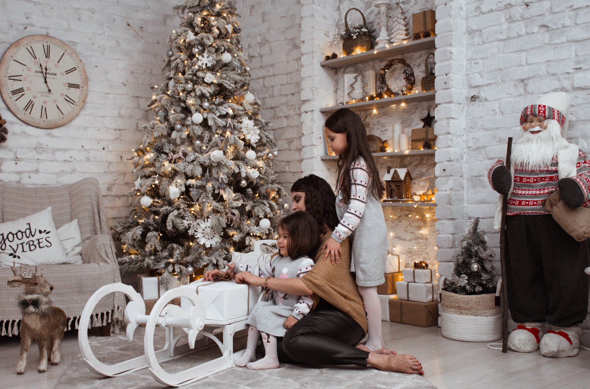 Christmas in the household with mum and two kids.