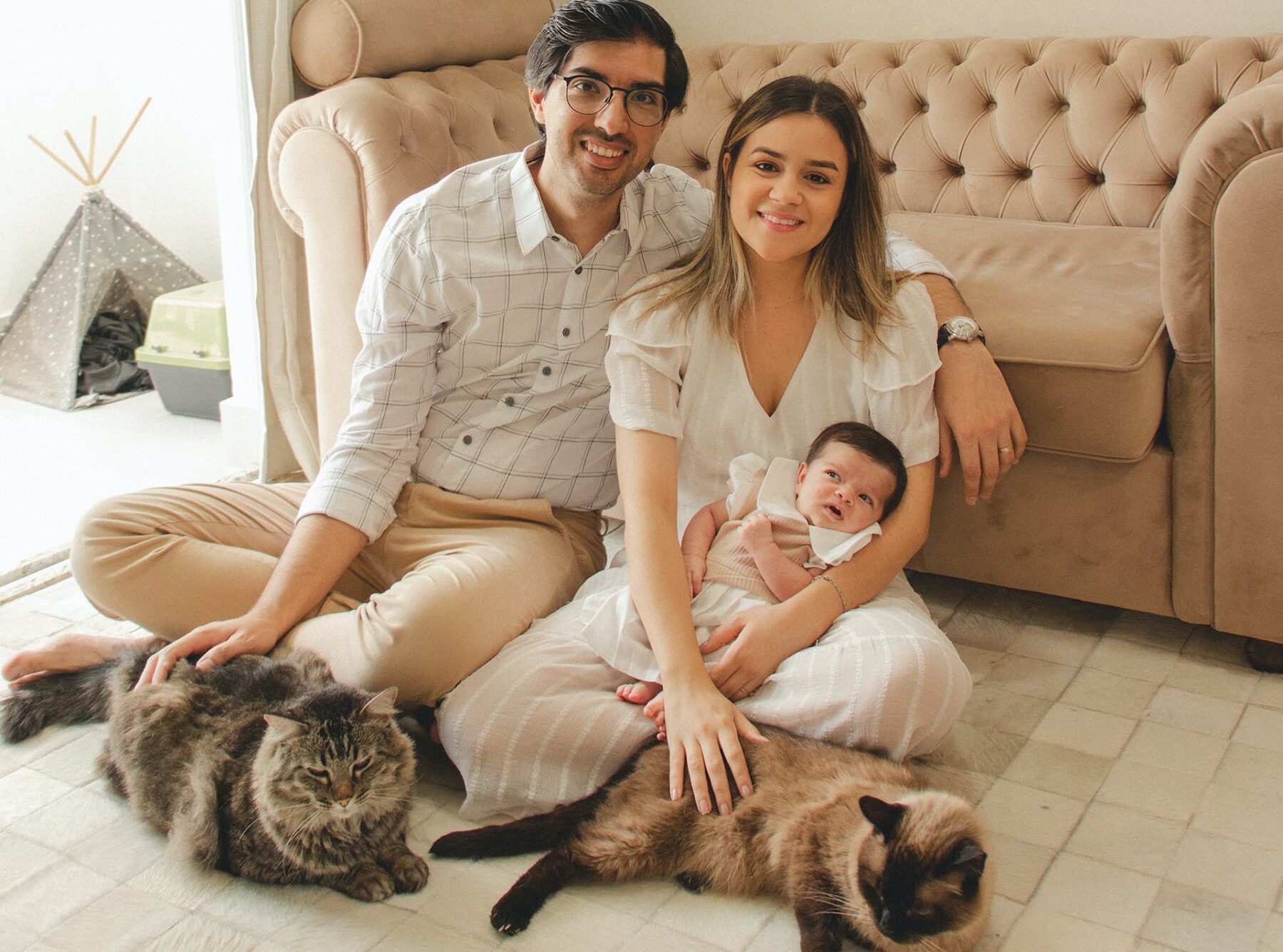 Family photo with cats.