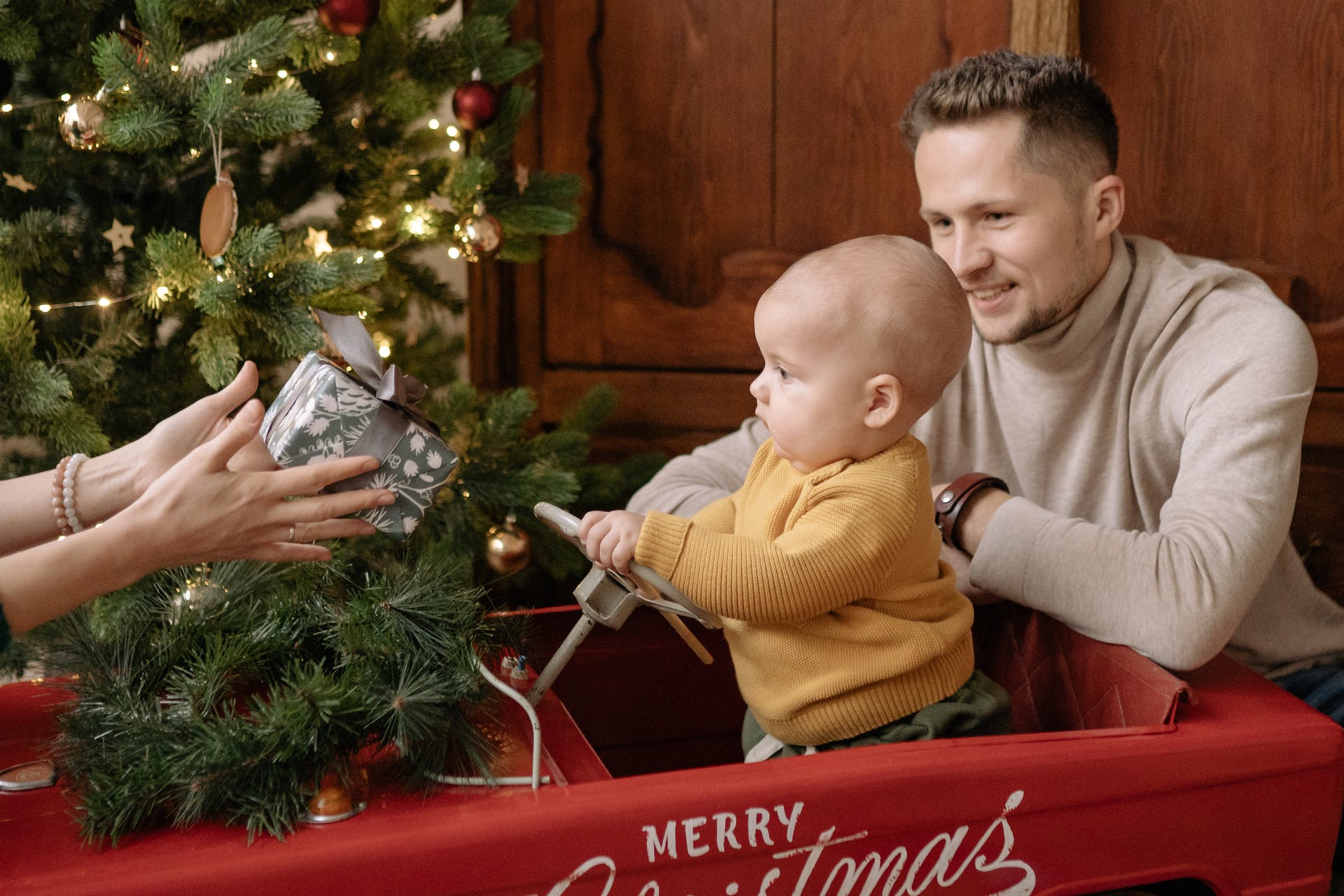 Child playing at christmas.